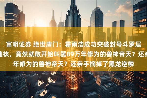 富明证券 绝世唐门：霍雨浩成功突破封号斗罗层次修炼出阴阳互补魂核，竟然就敢开始叫嚣89万年修为的兽神帝天？还亲手摘掉了黑龙逆鳞