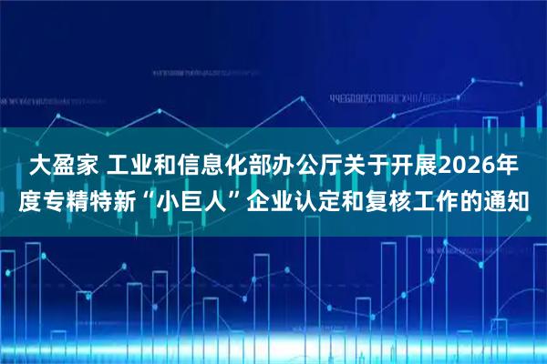 大盈家 工业和信息化部办公厅关于开展2026年度专精特新“小巨人”企业认定和复核工作的通知